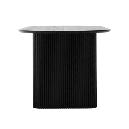 Marciana 6 Seater Fluted Pillar Dining Table in Black featuring a modern fluted column-style base and a square top with rounded corners, showcasing a sleek and contemporary design.