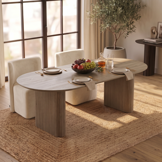 Marciana 6 Seater Fluted Pillar Dining Table in Natural