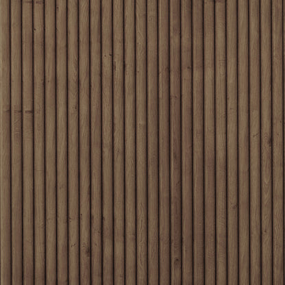 Marciana 8 Seater Fluted Oval Dining Table features vertical wooden slats with a warm brown finish and visible grain, showcasing a unique fluted design that complements both modern and traditional dining spaces.