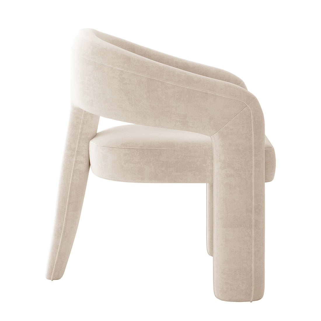 Mariah Velvet Upholstered Accent Chair - Beige, showcasing a modern, sculptural design with a curved backrest, thick round seat, and chunky padded legs, exuding contemporary elegance and comfort.