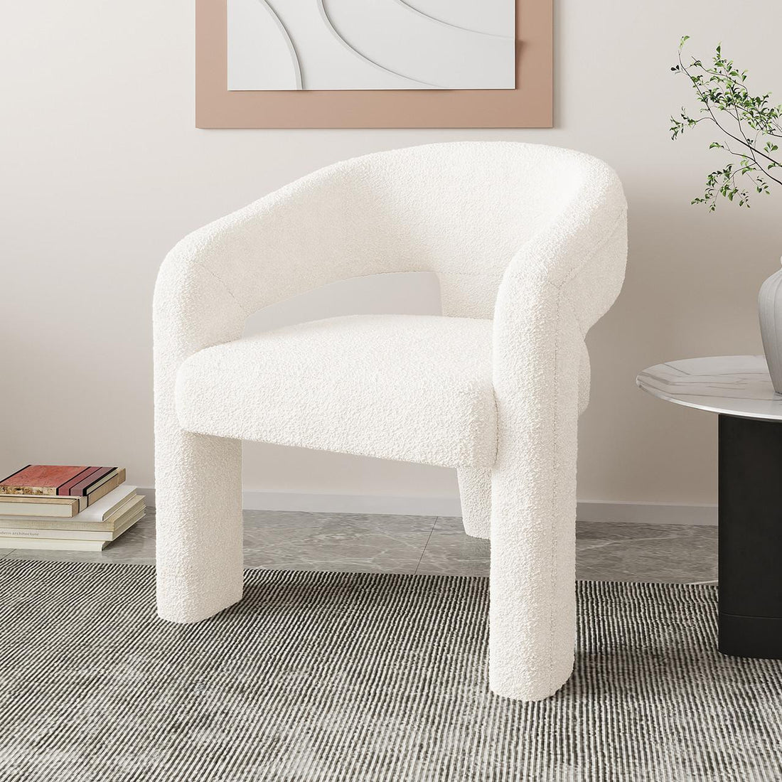 Mariah Boucle Upholstered Accent Chair - Cream White - Lifestyle