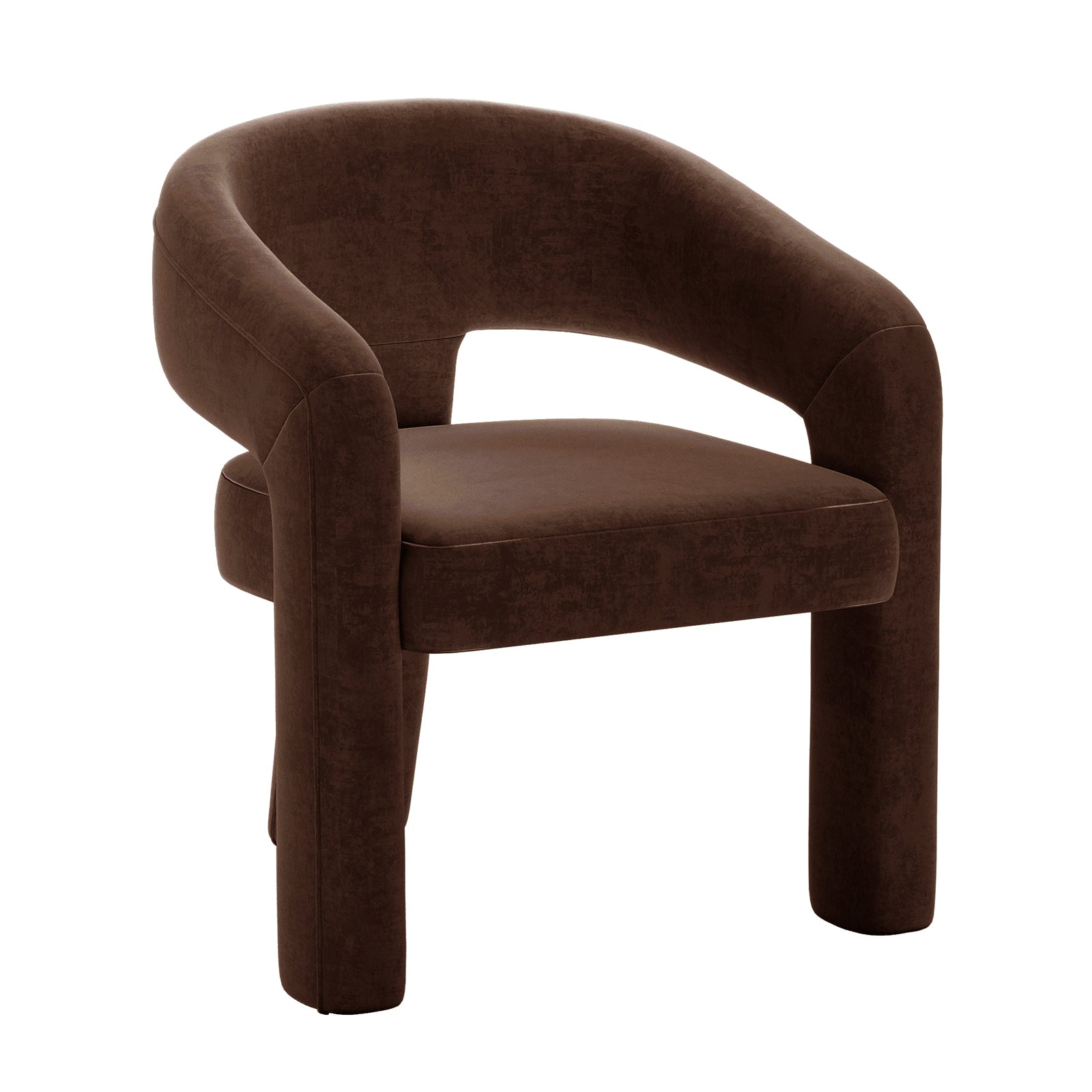 Mariah Velvet Upholstered Accent Chair - Mocha Brown, featuring a curved backrest, plush square seat, and thick rounded legs, offering timeless elegance and comfort for any room.
