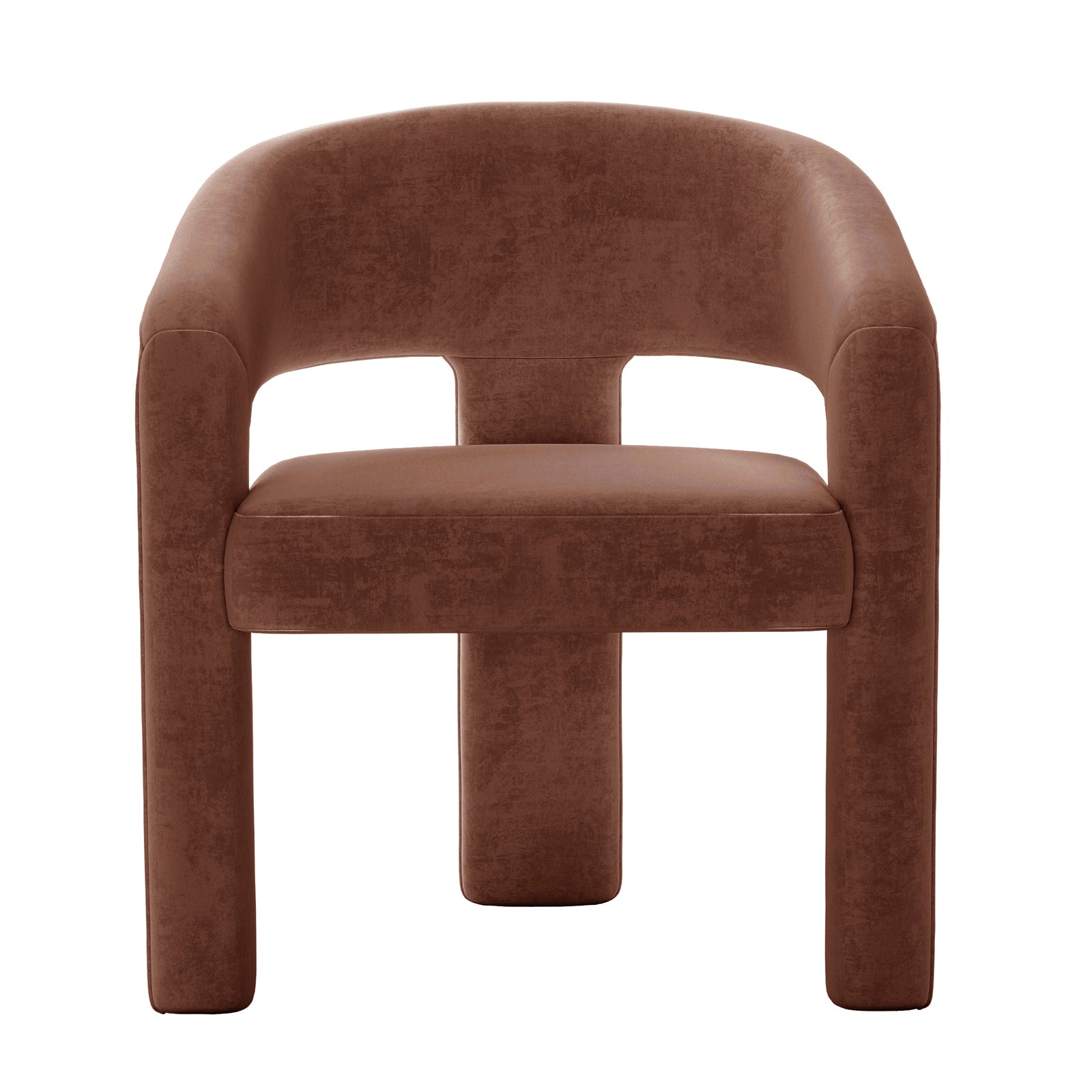 Mariah Velvet Upholstered Accent Chair - Mocha Mousse features a sculptural design with a curved backrest, thick padded seat, and chunky tubular legs, offering luxurious comfort and contemporary elegance.