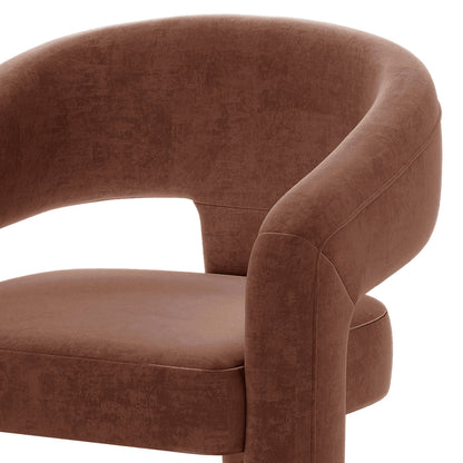 Mariah Velvet Upholstered Accent Chair - Mocha Mousse, showcasing a modern, minimalist design with a rounded backrest and smooth chocolate-brown fabric, perfectly blending elegance and contemporary style.