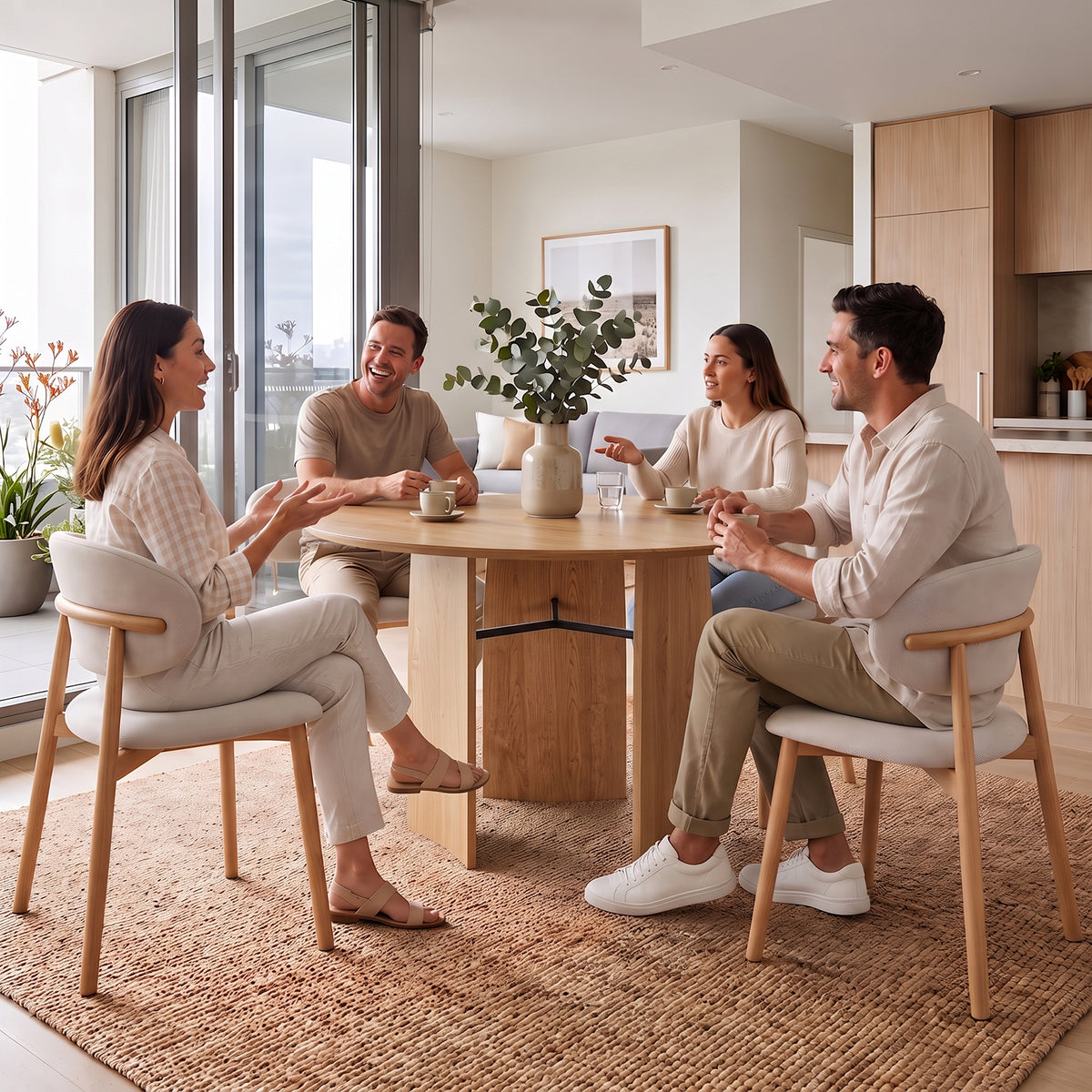 Marta 120cm 4 Seater Round Dining Table in Natural styled in a room setting