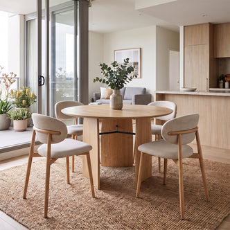 Marta 120cm 4 Seater Round Dining Table in Natural styled in a room setting