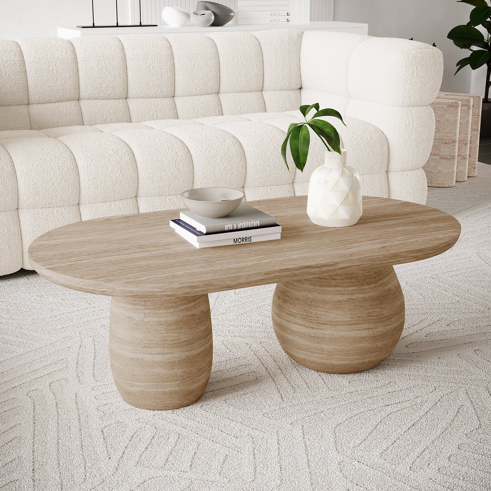 Mason Modern Indoor Premium Concrete Coffee Table - Beige - Lifestyle