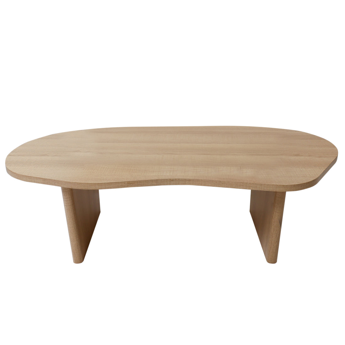 Nicole 120cm Oval Coffee Table in Natural featuring a light-oak finish with an organic-shaped top and flat panel legs, offering a modern, minimalist design for contemporary Australian living spaces.