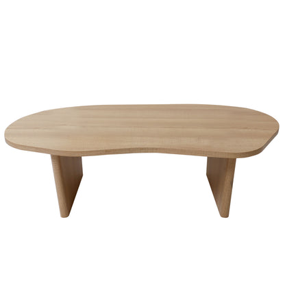 Nicole 120cm Oval Coffee Table in Natural featuring a light-oak finish with an organic-shaped top and flat panel legs, offering a modern, minimalist design for contemporary Australian living spaces.