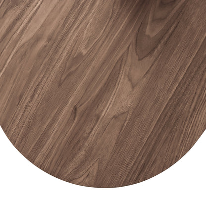 Nicole 120cm Coffee Table with Organic Curve in Walnut, showcasing a close-up of its round wooden surface, highlighting the natural grain and warm brown finish for a modern, sophisticated look.