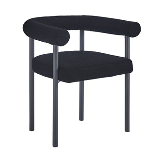 Ohio Curved Boucle Dining Chair Set of 2 in Black, featuring a sleek tubular metal frame, curved padded backrest, and plush boucle upholstery, ideal for modern, minimalist dining spaces.
