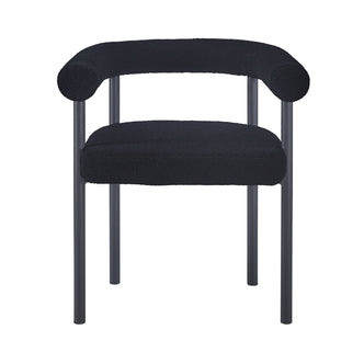 Ohio Curved Boucle Dining Chair Set of 2 in Black features plush bouclé upholstery, a sleek metal frame, and a U-shaped backrest, ideal for modern dining spaces.