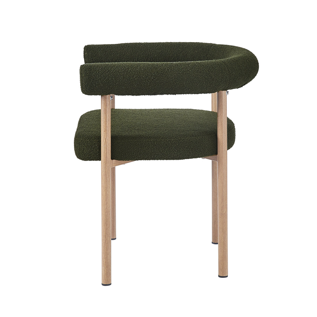 Ohio Curved Boucle Dining Chair Set of 2 in Green & Oak, featuring a modern design with curved backrest and plush dark green boucle upholstery, complemented by light-toned wood legs for a Scandinavian-inspired look.