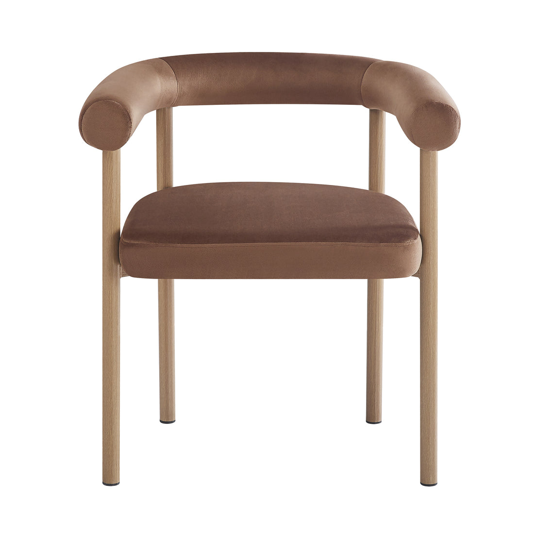 Ohio Velvet Dining Chair w/ Natural Legs Mocha Mousse Set of 2 features a curved velvet backrest, plush seat, and slender light wood legs, enhancing any dining space with modern elegance.
