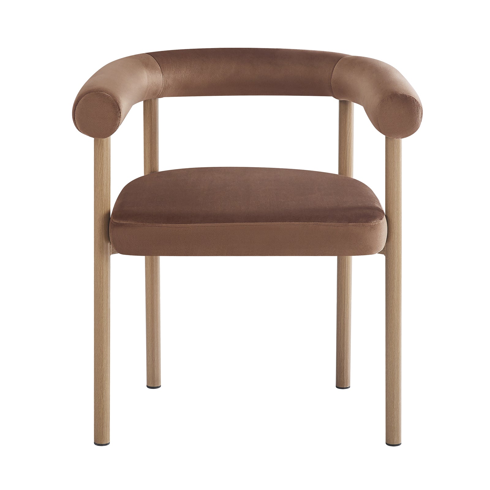 Ohio Velvet Dining Chair w/ Natural Legs Mocha Mousse Set of 2 features a curved velvet backrest, plush seat, and slender light wood legs, enhancing any dining space with modern elegance.