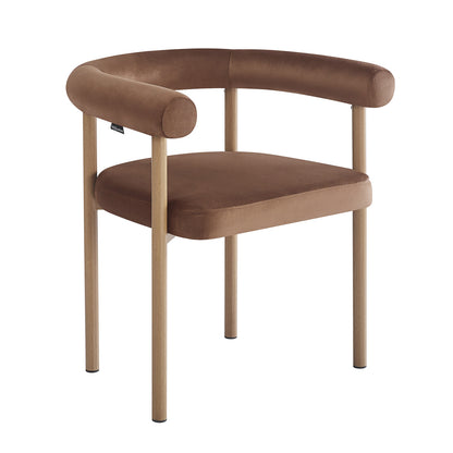 Ohio Velvet Dining Chair w/ Natural Legs Mocha Mousse Set of 2 features a brown-velvet seat, U-shaped backrest, and light wood-finish legs, showcasing a modern, minimalist design.