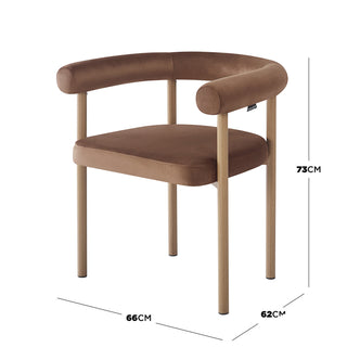 Ohio Velvet Dining Chair w/ Natural Legs Mocha Mousse Set of 2 features brown velvet upholstery, a tubular backrest, and four light-wood cylindrical legs, creating a stylish, comfortable dining experience.