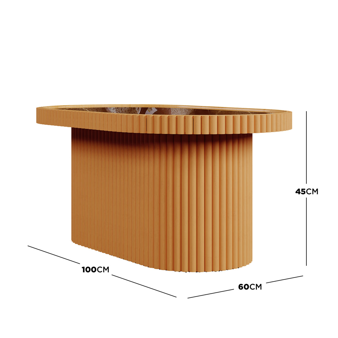 Olive Natural Rattan Side Coffee Table - Honey, showcasing an oval-shaped rattan design with a tempered glass top, placed against a neutral backdrop, highlighting its versatility and contemporary style.