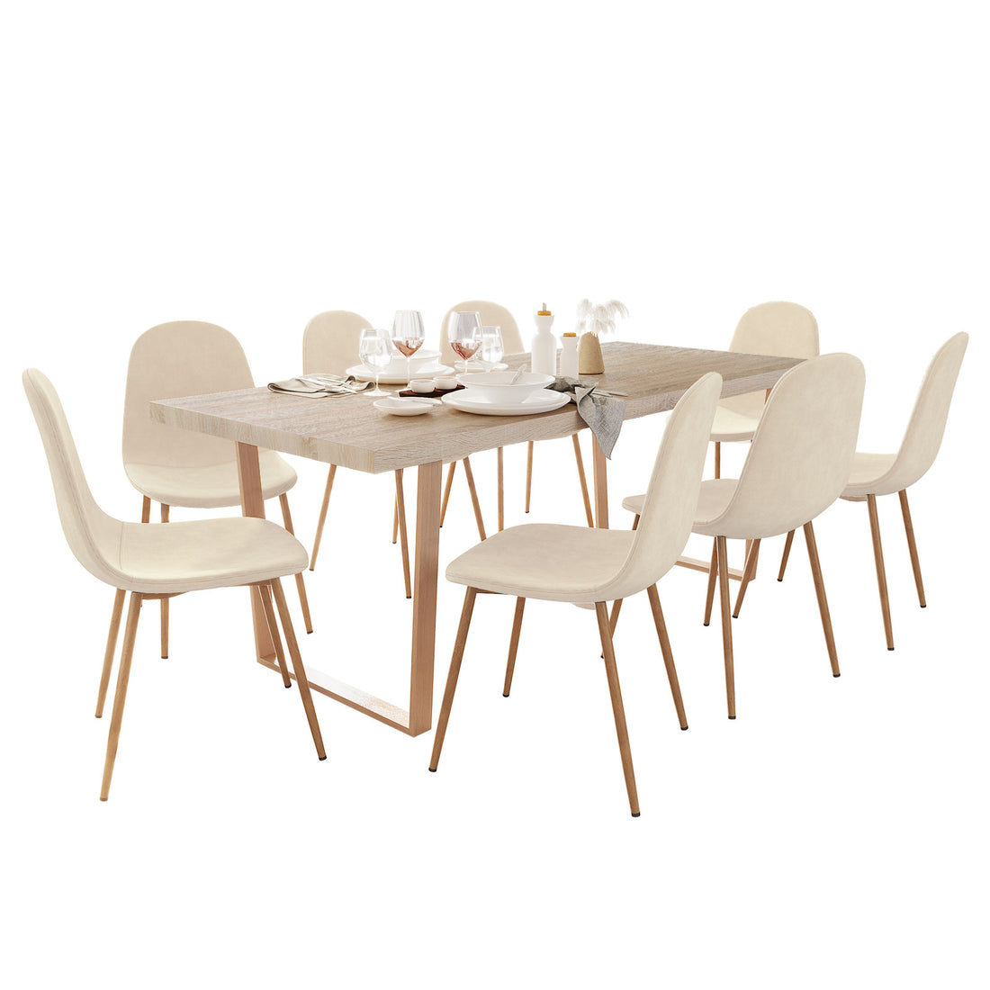 Close-up of a white chair from the Oregon Table with 8 Florida Corduroy Chairs Dining Set Beige, highlighting the plush corduroy texture and sleek, modern design suitable for contemporary dining spaces.
