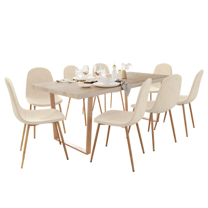 Close-up of a white chair from the Oregon Table with 8 Florida Corduroy Chairs Dining Set Beige, highlighting the plush corduroy texture and sleek, modern design suitable for contemporary dining spaces.