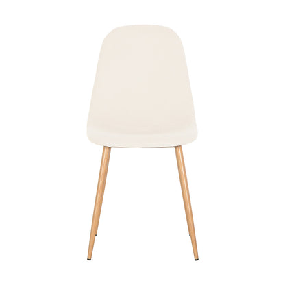 Oregon Table with 8 Florida Corduroy Chairs Dining Set Beige, featuring a modern white chair with sleek wooden legs, perfect for contemporary dining space aesthetics.