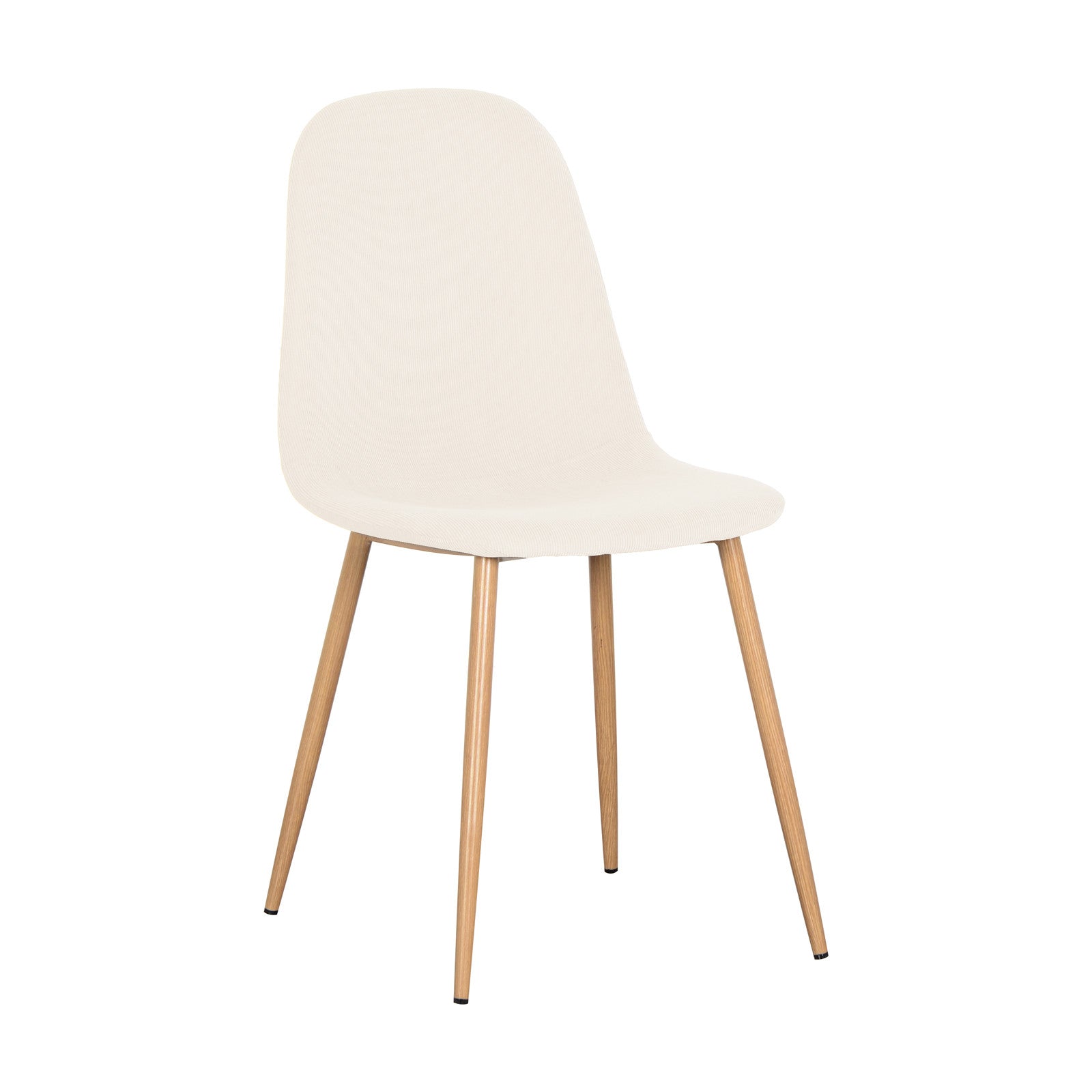 Oregon Table with 8 Florida Corduroy Chairs Dining Set, featuring a sleek table with natural finish and eight plush, white chairs with wooden legs, designed for modern dining aesthetics.