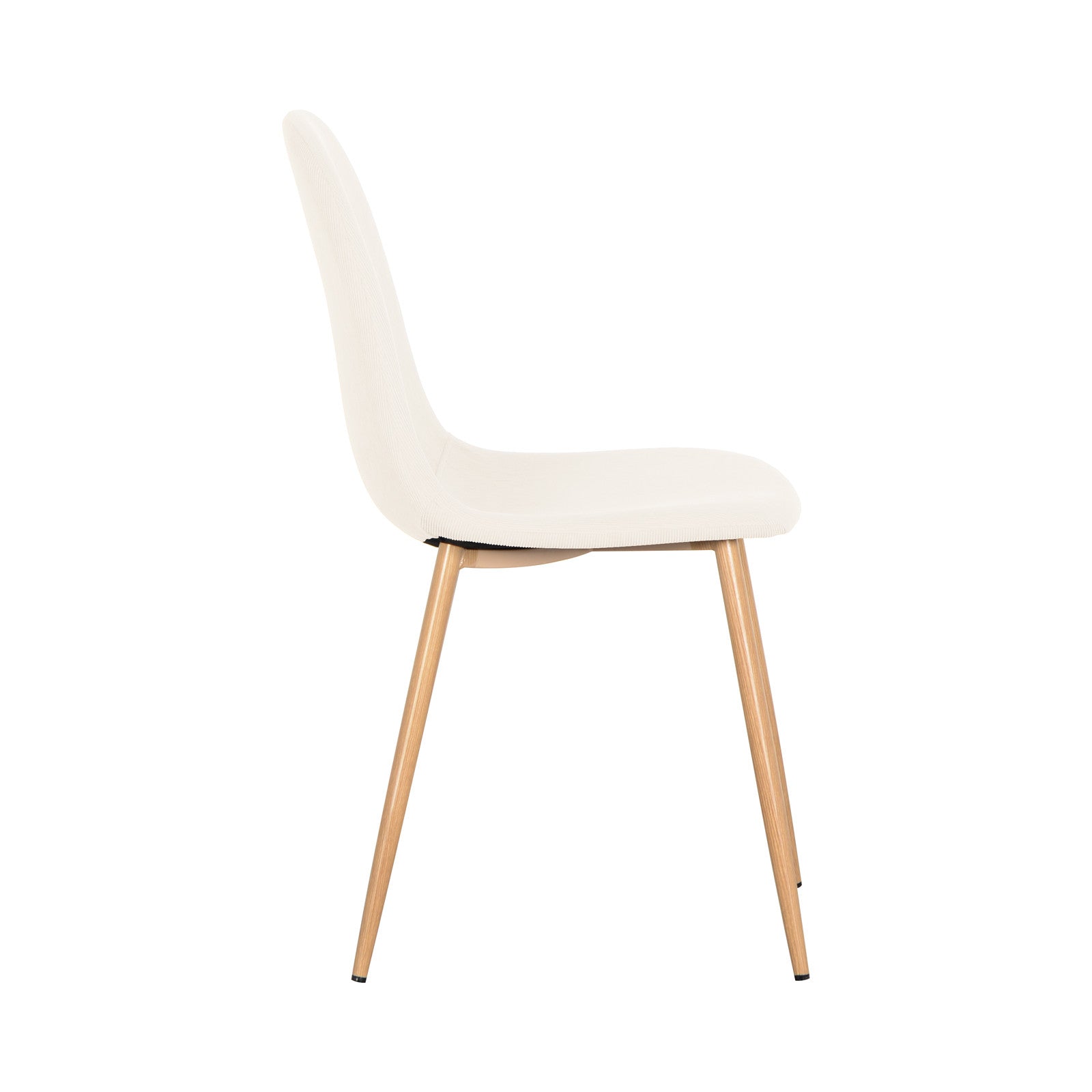 Oregon Table with 8 Florida Corduroy Chairs Dining Set features a sleek white chair with wooden legs, reflecting contemporary design and luxurious comfort.