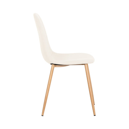 Oregon Table with 8 Florida Corduroy Chairs Dining Set features a sleek white chair with wooden legs, reflecting contemporary design and luxurious comfort.