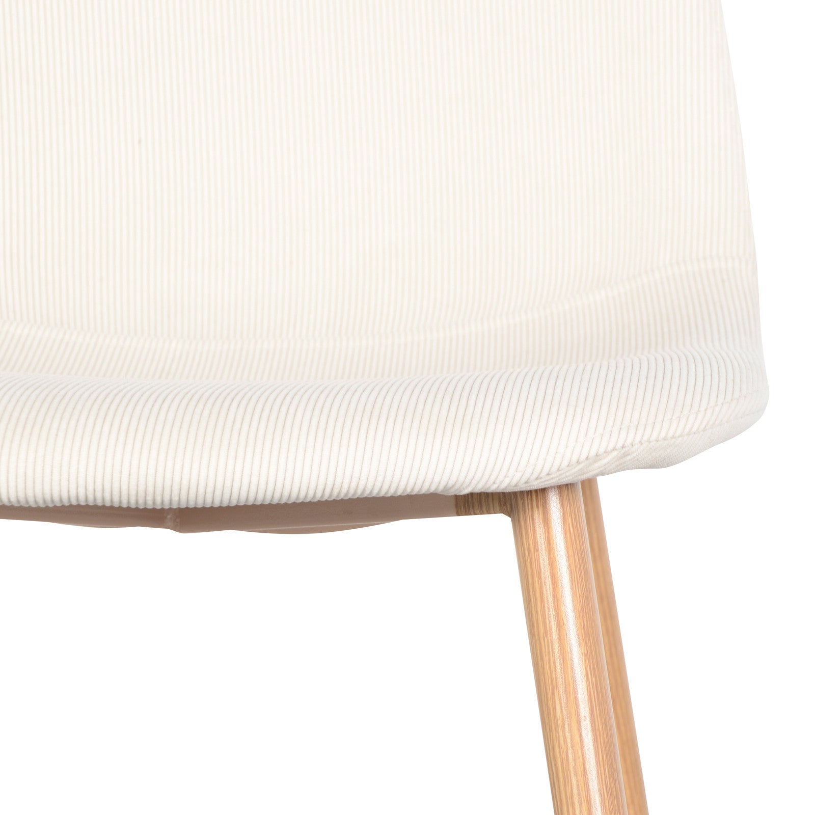 Close-up of a plush corduroy chair from the Oregon Table with 8 Florida Corduroy Chairs Dining Set Beige, highlighting its sleek design and luxurious texture, part of a contemporary dining arrangement.