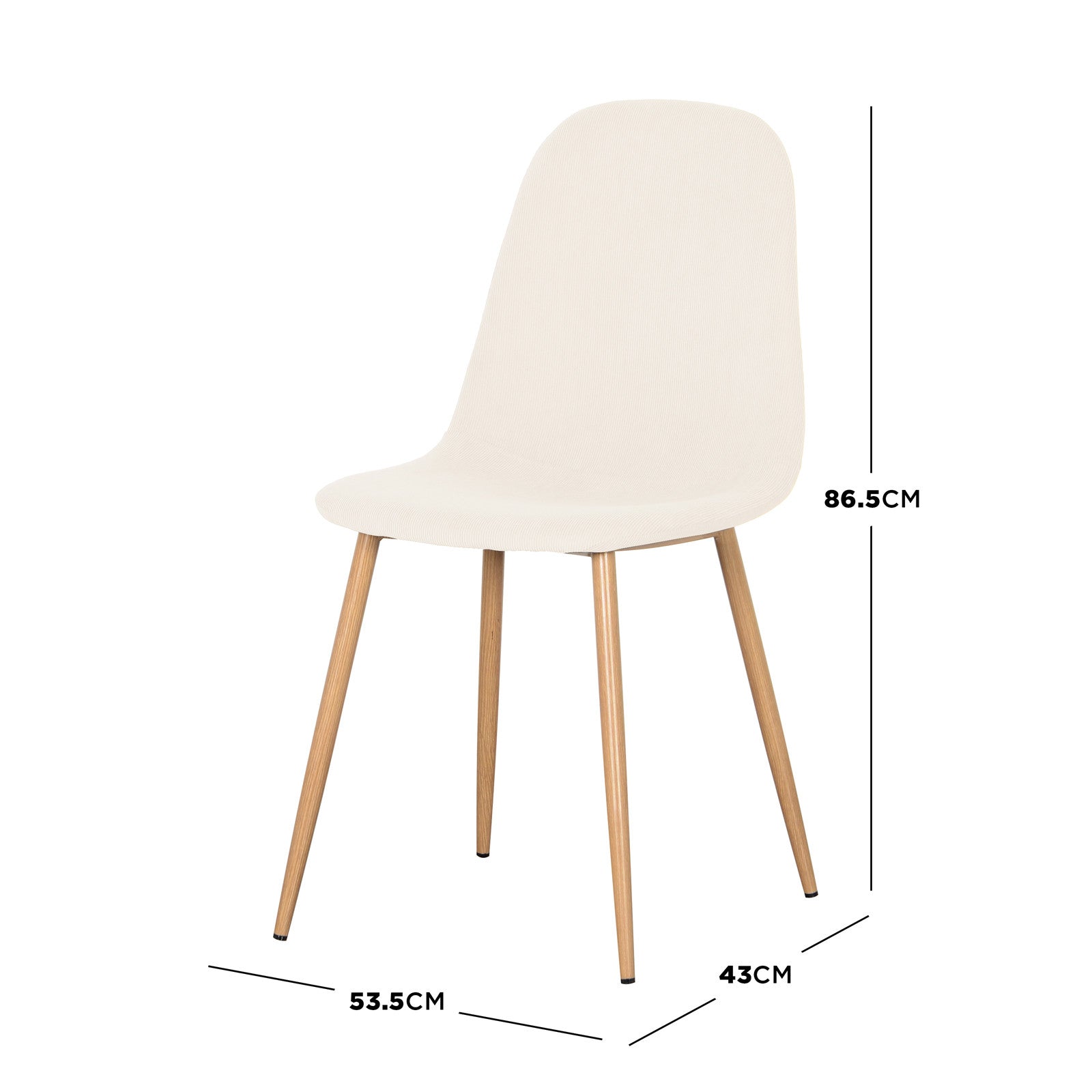 Oregon Table with 8 Florida Corduroy Chairs Dining Set featuring a white chair with wooden legs, highlighting sleek design and modern aesthetic, emphasizing contemporary furniture style.