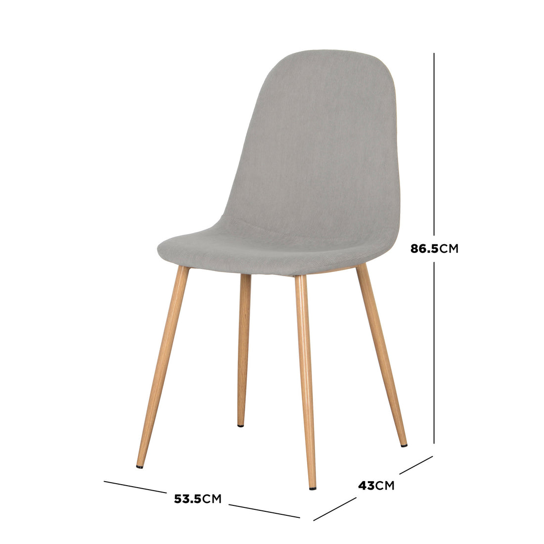 Oregon & Florida 8 Seater Dining Table & Chair Set in Grey features a light grey upholstered chair with a curved seat, wood-tone legs, and black foot caps, emphasizing modern design and comfort.