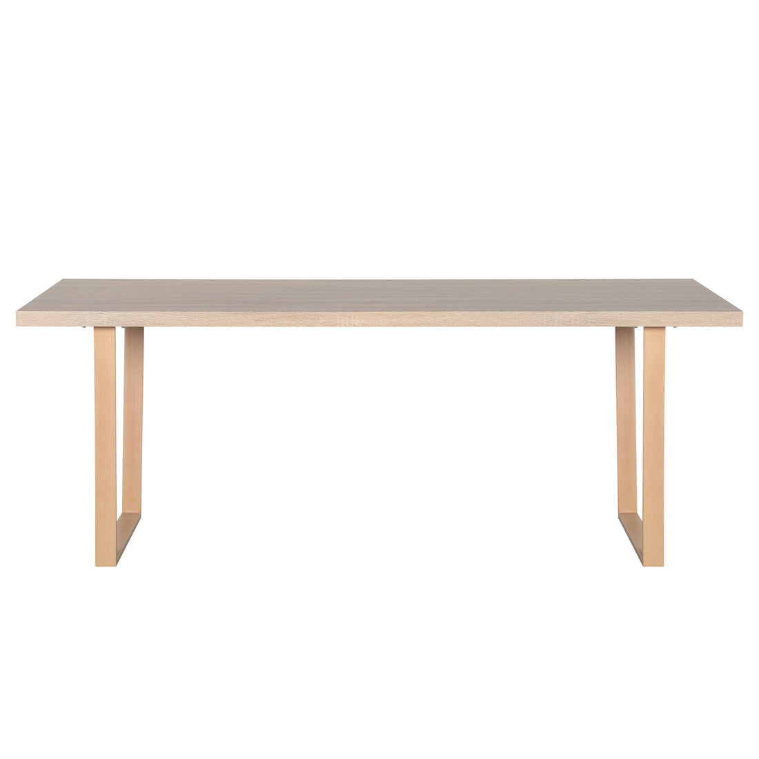 Oregon 200cm Industrial Dining Table - Natural features a rectangular light wood tabletop with two inverted-U-shaped legs, offering a sleek, modern design ideal for enhancing any dining space.
