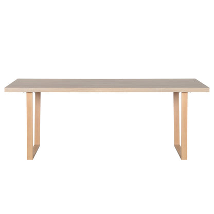 Oregon 200cm Industrial Dining Table - Natural features a rectangular light wood tabletop with two inverted-U-shaped legs, offering a sleek, modern design ideal for enhancing any dining space.