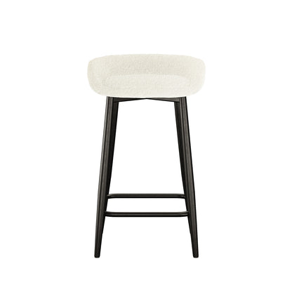 Peyton Bouclé Bar Stool Set of 2 - Cream, featuring white cushioned seats with modern black legs, designed for comfort and style, perfect for enhancing contemporary interior aesthetics.