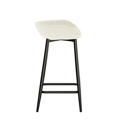 Peyton Bouclé Bar Stool Set of 2 - Cream features modern design with white seats, black legs, and high back support, showcasing soft bouclé upholstery for comfort and style.
