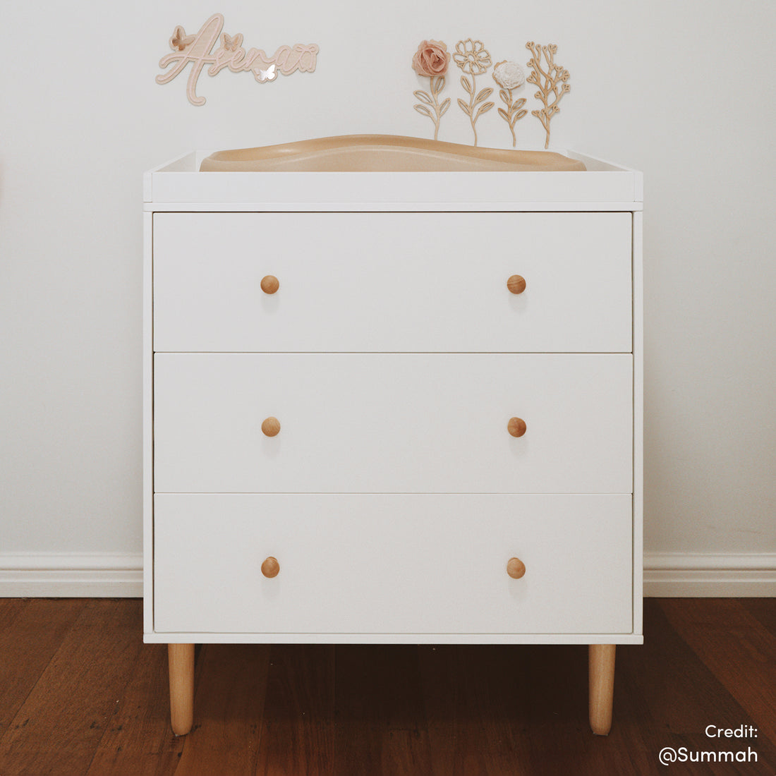 Reyhan Solid Pine Nursery Change Table with Storage in White