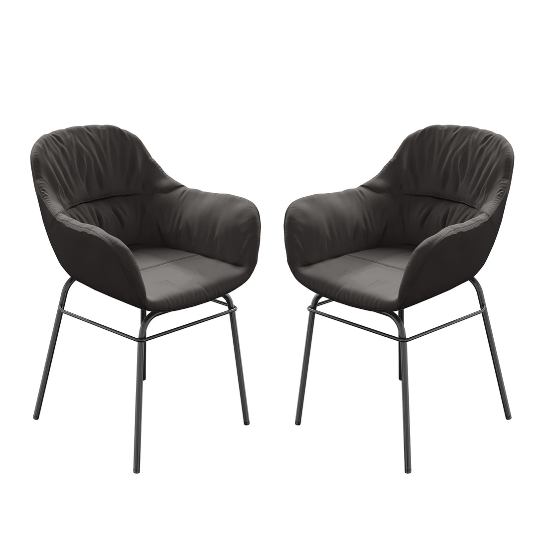 Rhea Suede Dining Chairs Black Set of 2 featuring plush suede upholstery with sleek metal legs and armrests, showcasing modern design and crafted for comfort in dining spaces.