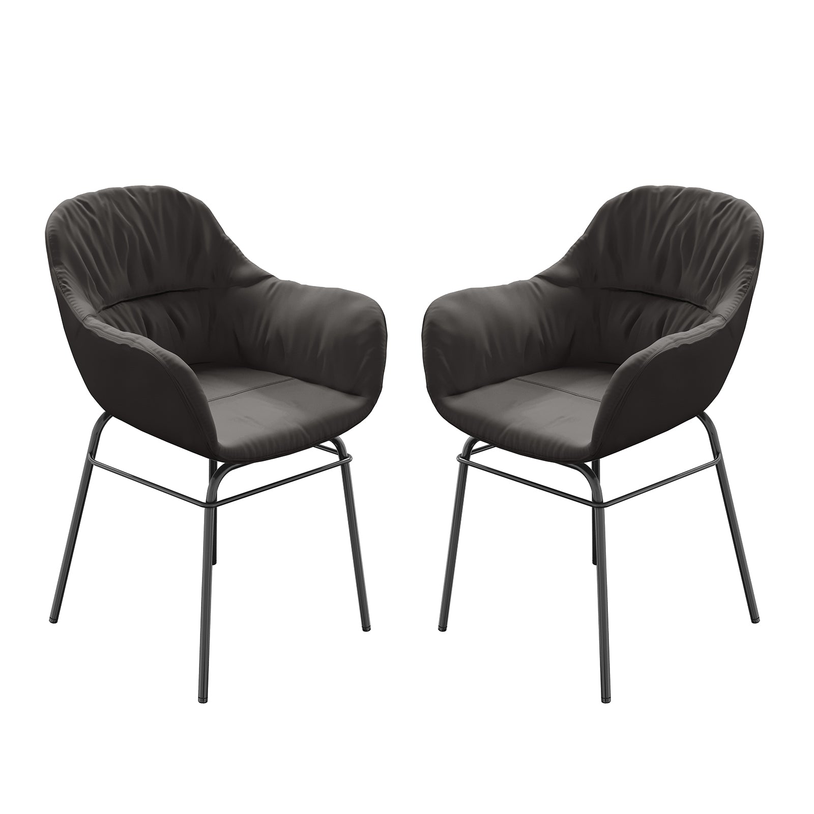 Rhea Suede Dining Chairs Black Set of 2 featuring plush suede upholstery with sleek metal legs and armrests, showcasing modern design and crafted for comfort in dining spaces.