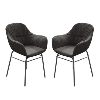 Rhea Suede Dining Chairs Black Set of 2 featuring plush suede upholstery with sleek metal legs and armrests, showcasing modern design and crafted for comfort in dining spaces.