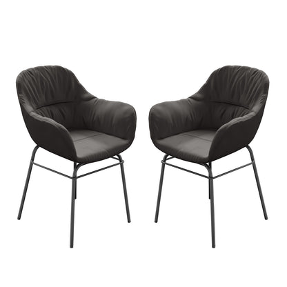 Rhea Suede Dining Chairs Black Set of 2 featuring plush suede upholstery with sleek metal legs and armrests, showcasing modern design and crafted for comfort in dining spaces.