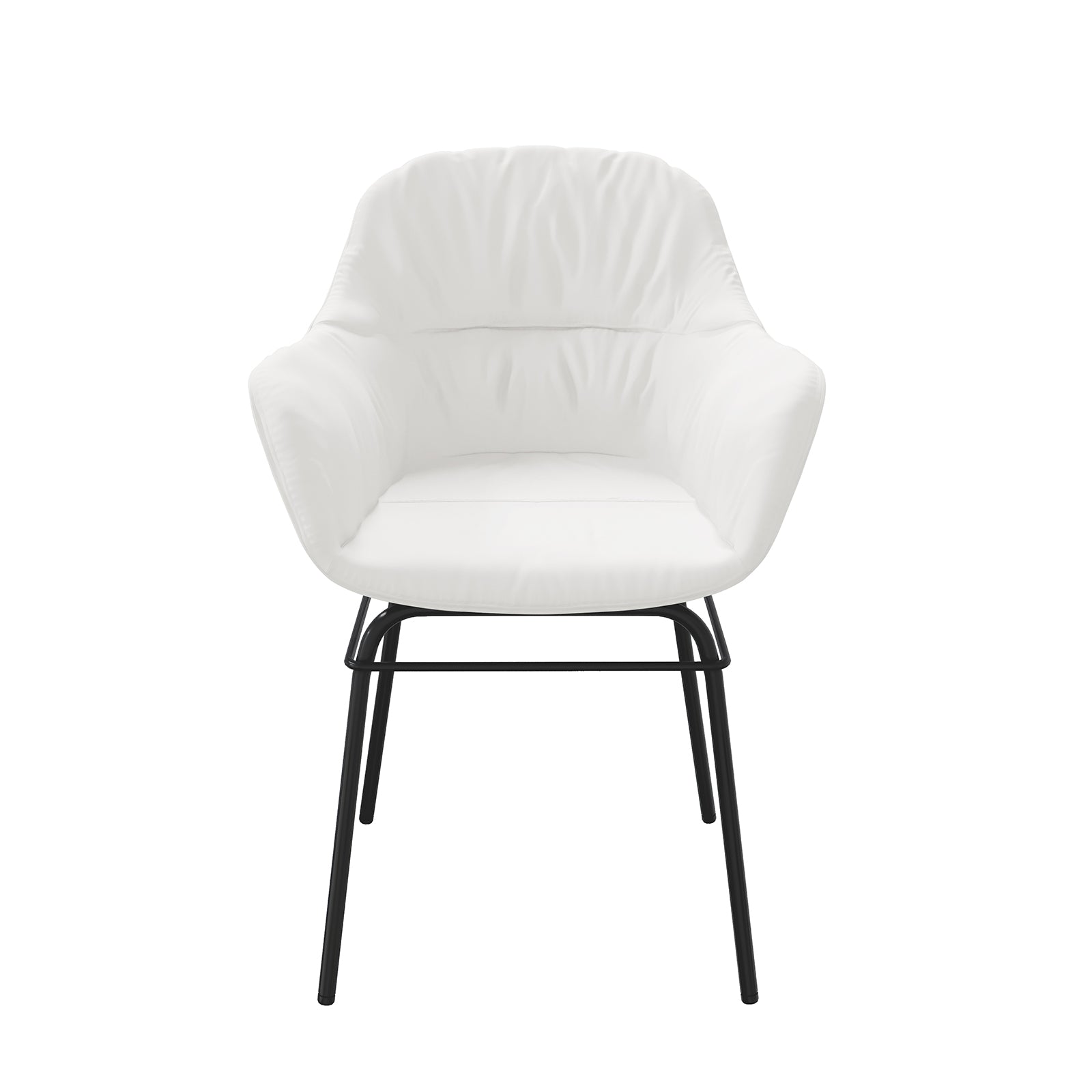 Rhea Suede Fabric Dining Chair Set of 2 in Cream White features modern design with softly padded seats, gentle tufting, and sleek black metal legs, showcasing contemporary style and plush comfort.