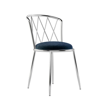 Close-up of the Ruby Wire Dining Chair featuring a decorative diamond-patterned wireframe and plush velvet seat, exemplifying a 1950s diner style with a modern twist, highlighting its sturdy construction.