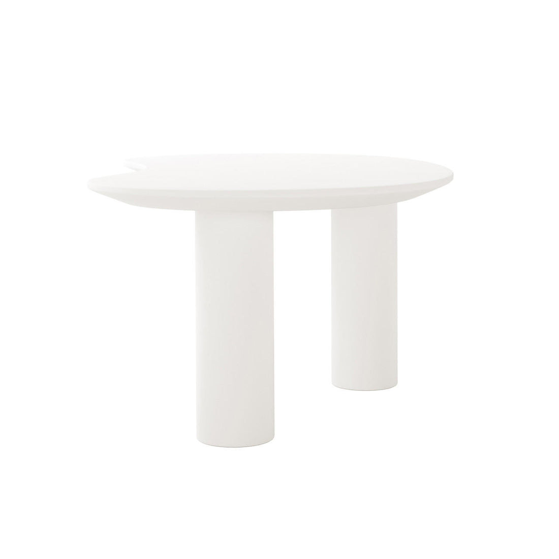 Sallie Cashew Coffee Table with Pillar Legs in White, featuring an oval-shaped tabletop and two chunky cylindrical legs, offering a sleek and modern design for versatile interior settings.