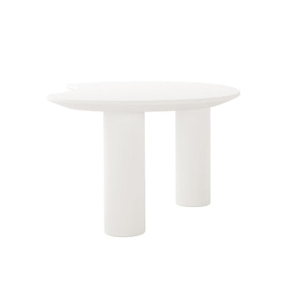 Sallie Cashew Coffee Table with Pillar Legs in White, featuring an oval-shaped tabletop and two chunky cylindrical legs, offering a sleek and modern design for versatile interior settings.