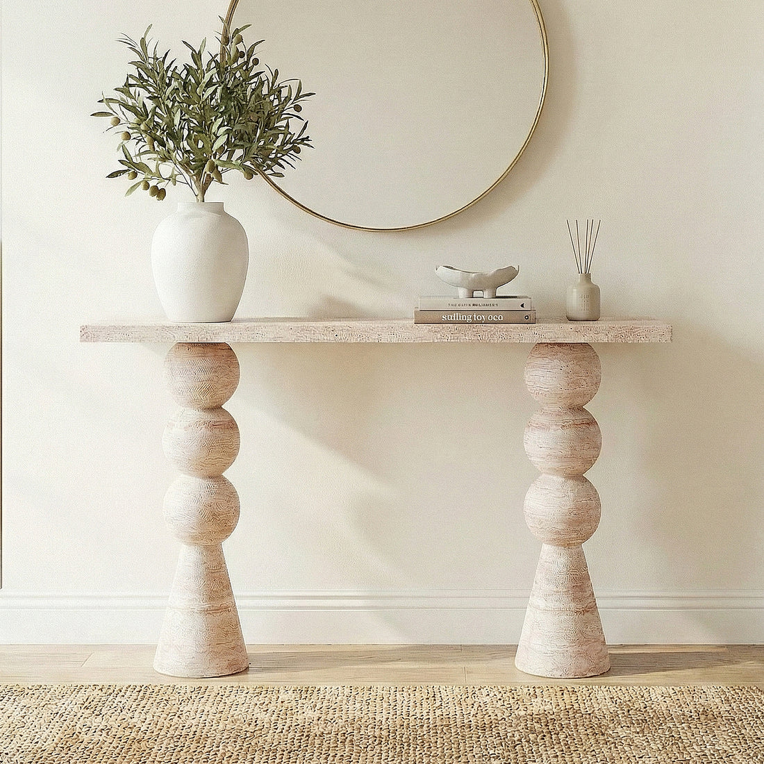 Sandford 135cm Pillar Concrete Hallway Table in Travertine