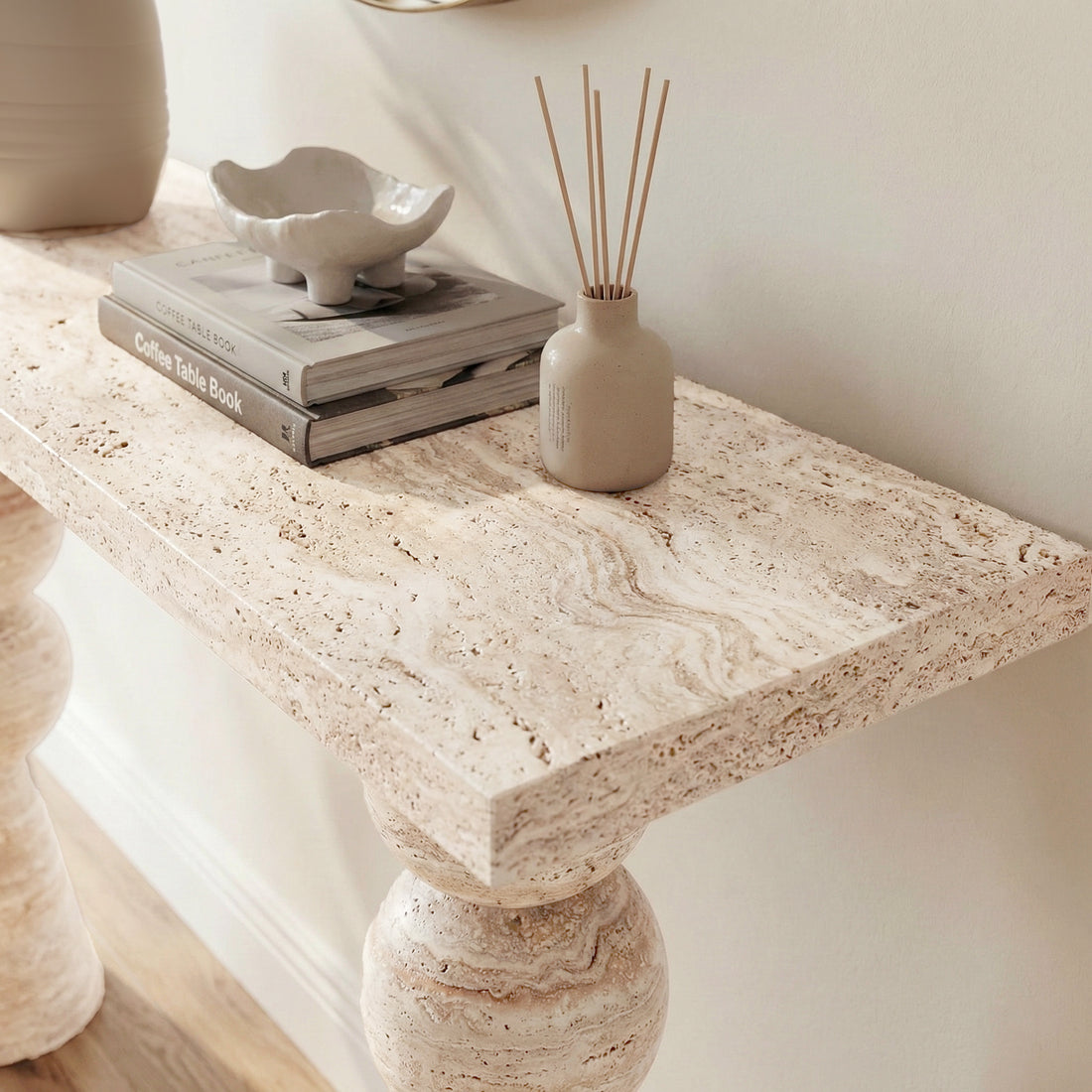 Sandford 135cm Pillar Concrete Hallway Table in Travertine
