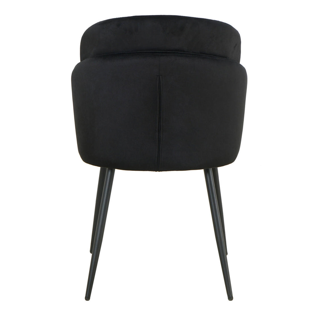 Scarlett Velvet Dining Chair Set of 2 in Black, featuring a modern design with a curved upholstered backrest and seat, supported by slim, tapered metal legs, ideal for contemporary interiors.