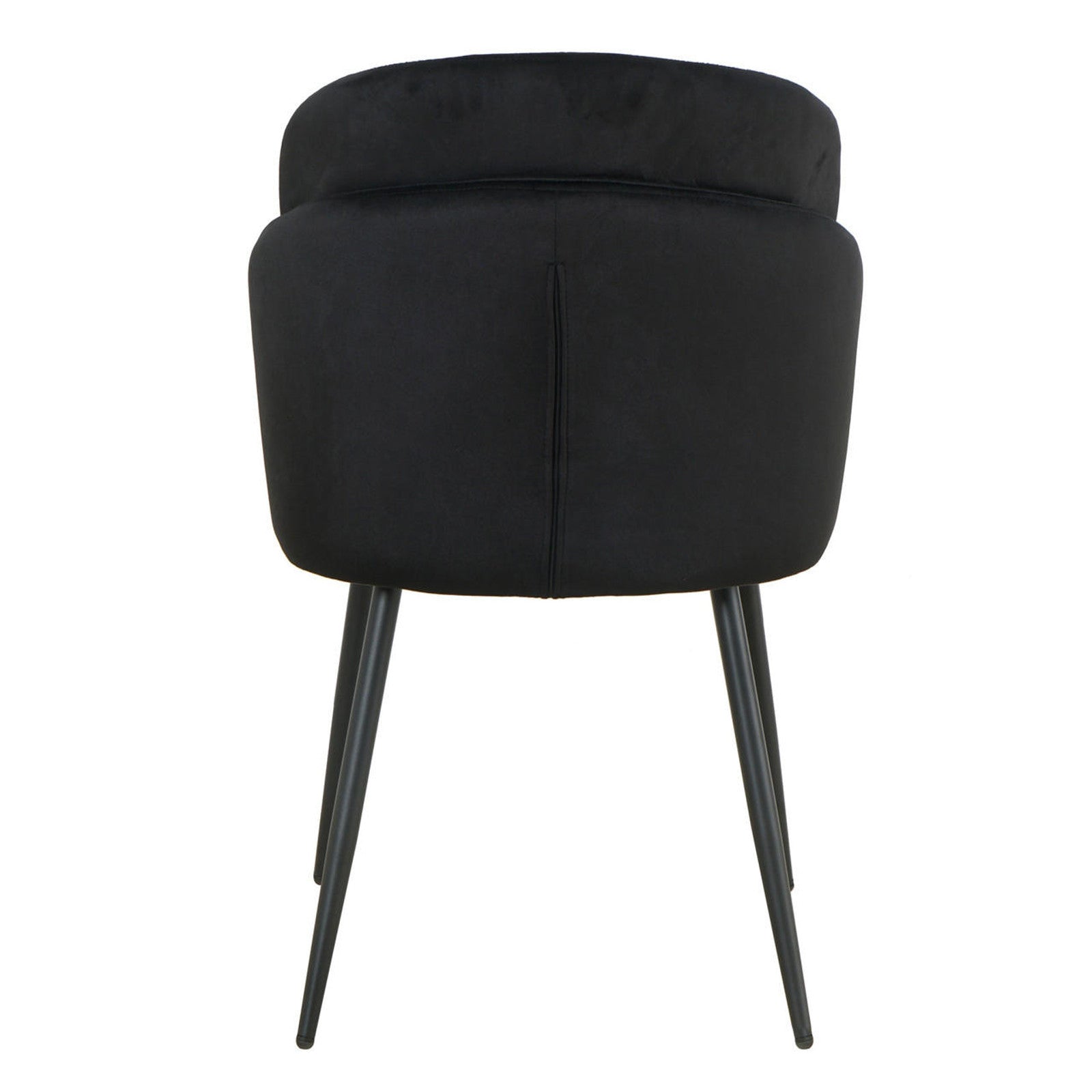 Scarlett Velvet Dining Chair Set of 2 in Black, featuring a modern design with a curved upholstered backrest and seat, supported by slim, tapered metal legs, ideal for contemporary interiors.