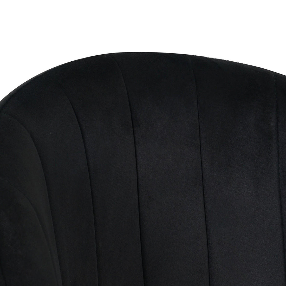 Close-up of Scarlett Velvet Dining Chair Black Set of 2, showcasing plush velvet fabric and sleek metal frame with black powder-coated legs, highlighting the chair's luxurious design and elegant details.