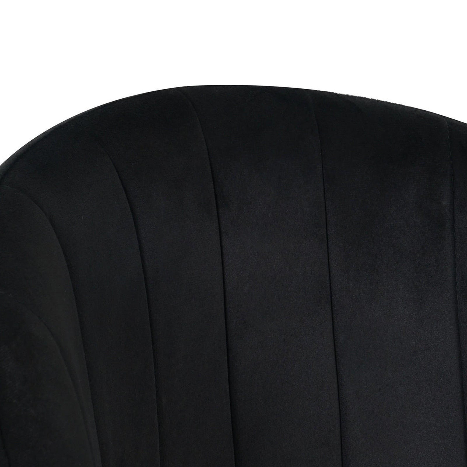 Close-up of Scarlett Velvet Dining Chair Black Set of 2, showcasing plush velvet fabric and sleek metal frame with black powder-coated legs, highlighting the chair's luxurious design and elegant details.